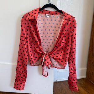 Red abs black polka dot tie top!